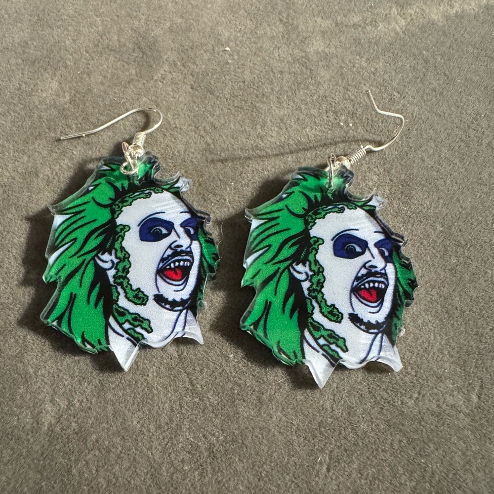 Beetlejuice Themed Acrylic Dangle Earrings